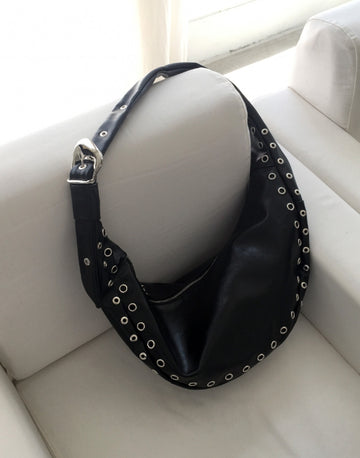 Retained eyelet leather cross shoulder bag